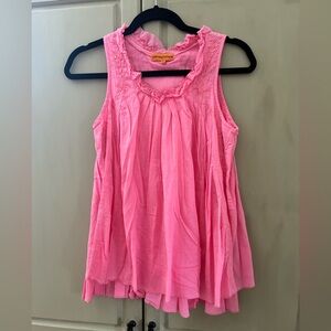 ROBERTA FREYMANN PINK EMBROIDERED RUFFLE TOP SZ S